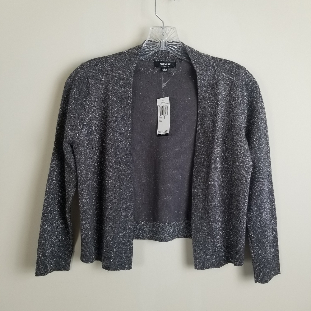 Premise Studio Metallic Shimmer Shrug Cropped Cardigan Small NWT